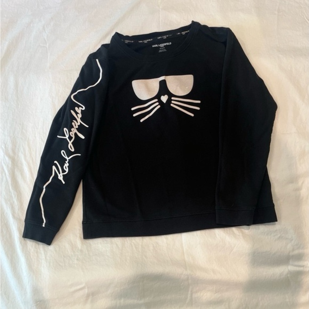 Karl Lagerfeld Paris Choupette Shimmer Graphic Sweatshirt Black Size Small - Picture 3 of 9